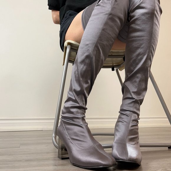 JOHN FLUEVOG • Silver Thigh High PETULA Boots • Vegan • Size 8 • NWT - Picture 6 of 14